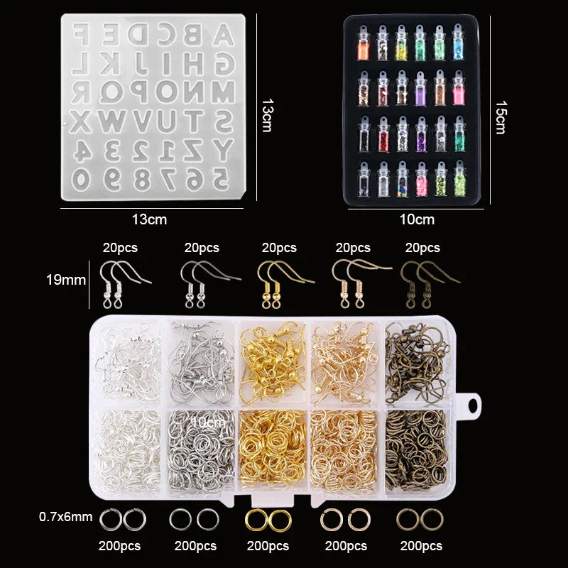 Resin Molds Silicone Kit with Epoxy Resin Supplies Dried Flowers Foil Flakes Necklace Cord Earring Hooks for DIY Jewelry Making