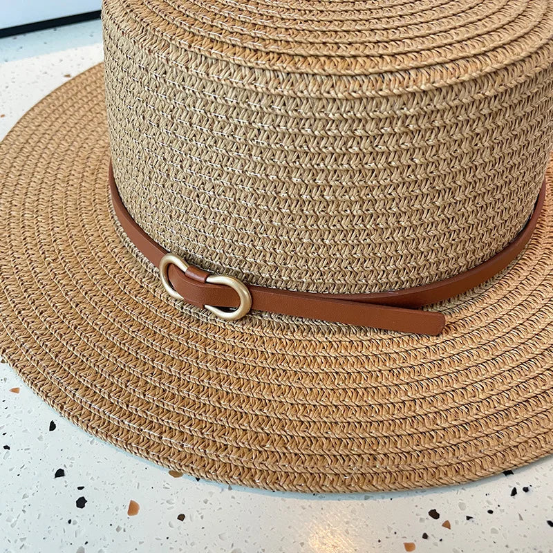 Spring and Summer Women's Sun Straw Hat Sun Protection Large brim Bamboo Hat Belt Buckle Fashion Fisherman Hat Cap G38