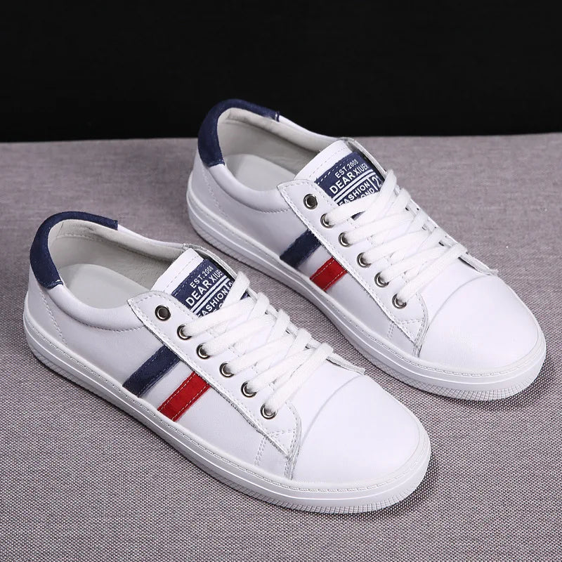 2024 Women's Genuine Leather Sneakers Women Casual Fashionable Sports Shoes Vulcanized White Flat Shoe Ladies White Sneakers