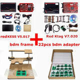 Online 2.80 EU Red Kess V5.017 OBD2 Manager Remap Kit KTAG V7.020 4 LED BDM Frame 22pcs Adapters K-TAG 2.25 ECU Flash Tool