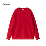 10.6oz 300gsm Cotton Pullover Sweater Men Solid Color Long Sleeve Round Neck Hoodless T-shirt Spring Autumn Coat Women