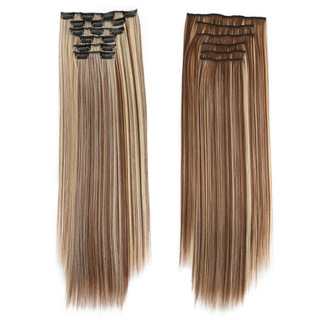 Synthetic Clip in Hair Extensions 6 Pcs/Set 16 Clips Long Straight Hairpieces Clip On Hair Extension for Women Blonde