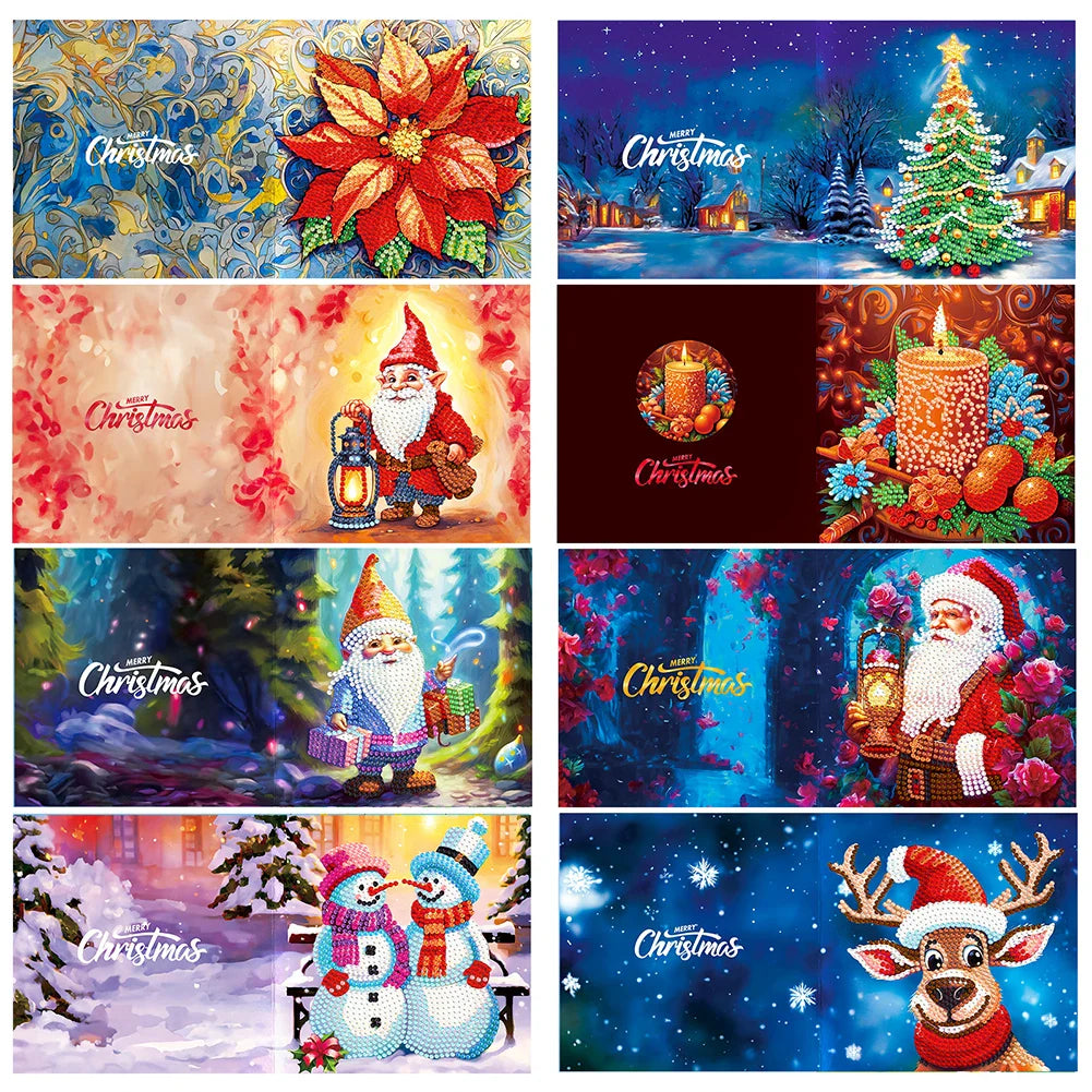 20/16/12/8pcs Christmas Cards Diamond Painting Greeting Cards 5D Diamond Embroidery Diamond Mosaic Set New Year Christmas Gift