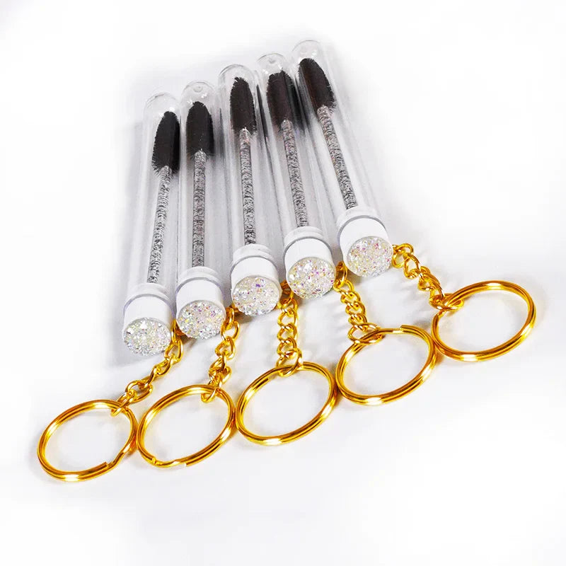 10pcs Mascara Wand Tubes Eyebrow Brush Diamond Key Chain Tube Mascara Brushes Eyelash Spoolies Brush Makeup Tools