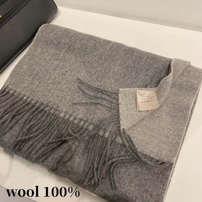 High-quality Australian Wool 100% Solid Color Women's Scarves Autumn and Winter Warm Men's Cashmere Shawl Wrap