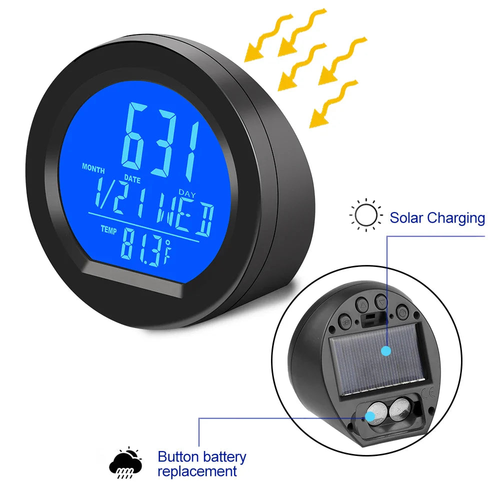 Solar Car Dashboard Thermometer Automotive Electronic Clocks Watch Time Led Digital Display with Back Luminous Car Accessories