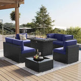 7/8 Pieces Outdoor Patio Furniture Set with  Fire Pit Table Rattan Sectional Sofa Conversation Sets Moden Set for Garden