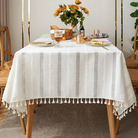 Battilo Linen Tablecloth Rectangular Tables Cloth With Tassel Waterproof Coffee Desks Cover for Dining Table Wedding Decor