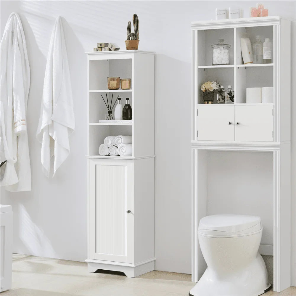 SMILE MART Wooden Slim Bathroom Floor Cabinet for Small Space, White