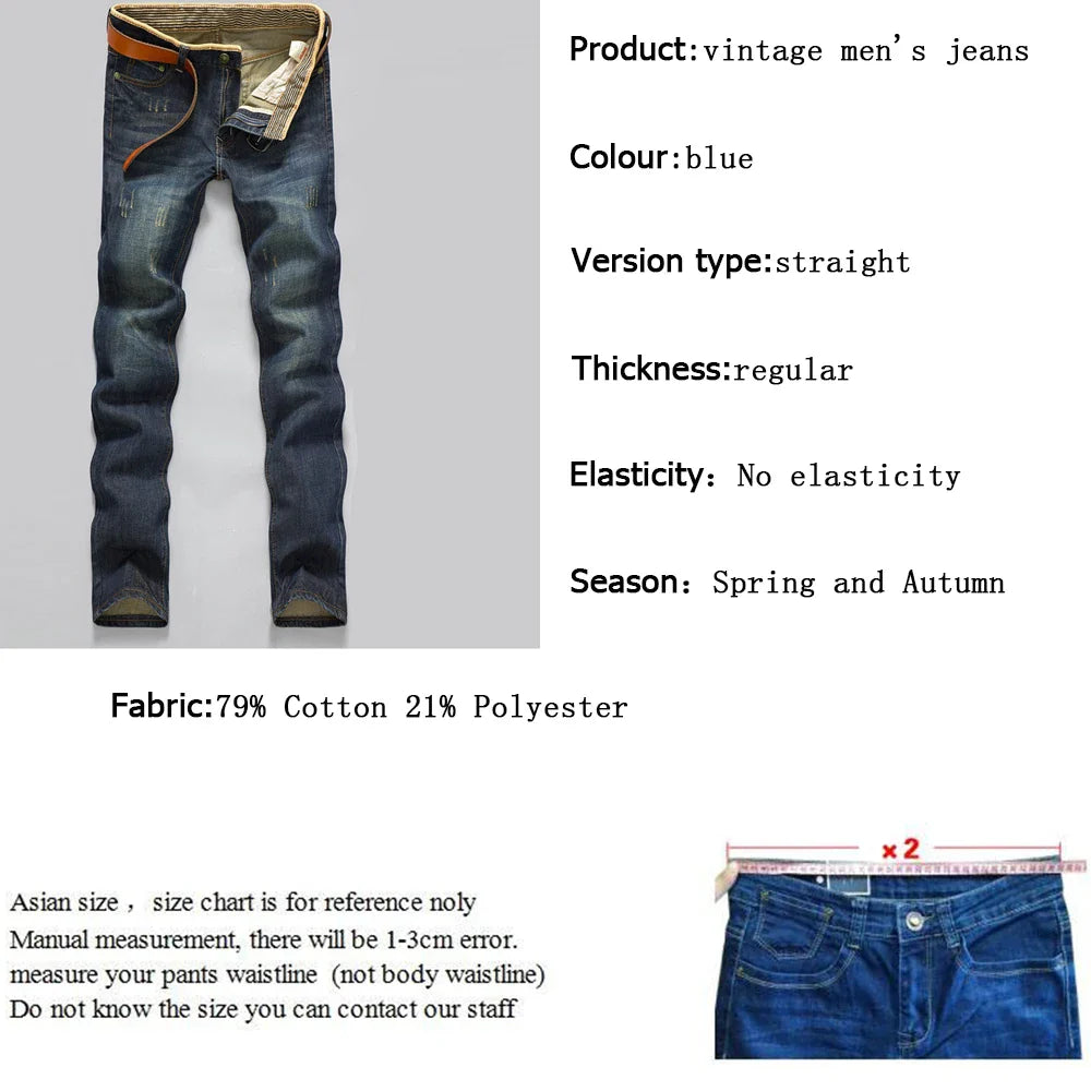 2024 Casual Jeans Men Business Straight Jeans Stretch Denim Pants Trousers Slim Fit Classic Cowboys Young Man Jeans