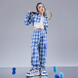 Girls Hip Hop Cool Shirt Street Dance Baggy Cargo Pants Children Crop Plaid Jacket Streetwear Kids Jazz Joggers Clothes Sets