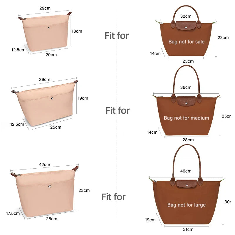 WUTA Bag Organizer Insert For Longchamp Tote Bags Handbag S/M/L,Luxury Nylon Purse Organizer Zipper Inner Bag Accessories Shaper