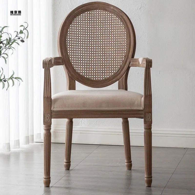 Retro Luxury Kitchen Chairs Wooden Rattan Mid Century Modern Dining Room Chairs Design Sedie Cucina Restaurant Furiture MQ50CY