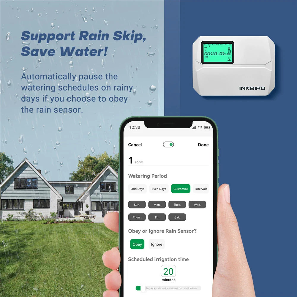 INKBIRD 8-Zone Control Wi-Fi Smart Sprinkler Controller Indoor/Outdoor Irrigation Timer Free App Monitor Supports Rain Skip