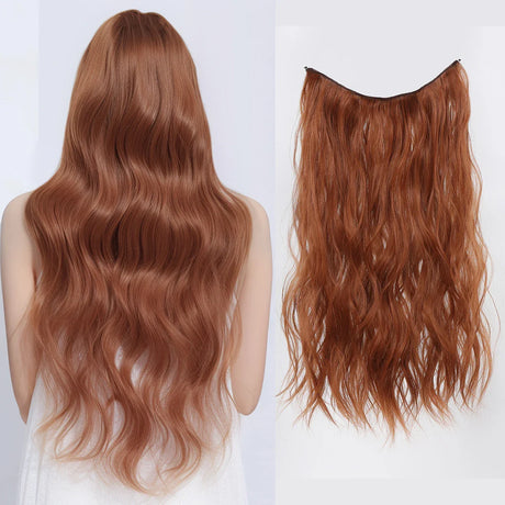 HAIRCUBE Synthetic No Clip Hair Extension Natural Hair Piece For Women Long Wavy Light Brown One Piece Fish Line False Hairpiece