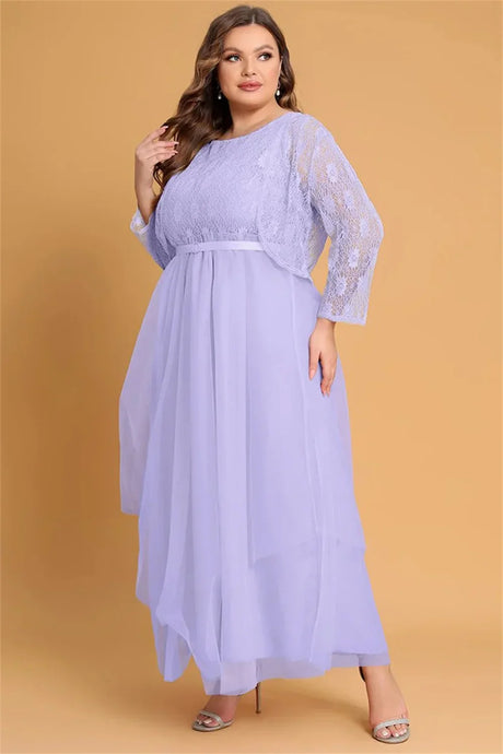 Women's Plus Size Mother of The Bride Cardigans and Mesh Layer Maxi Dress Autumn Elegant Party Evening Wedding Guest Dresses