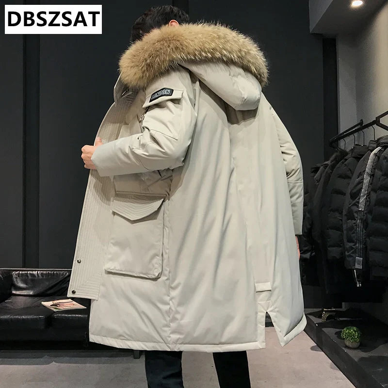 XKWT   2023 Brand Winter Warm Down Jacket Men Casual Business Long Thick Hooded windbreaker Coat Men Solid Fashion Parkas Men