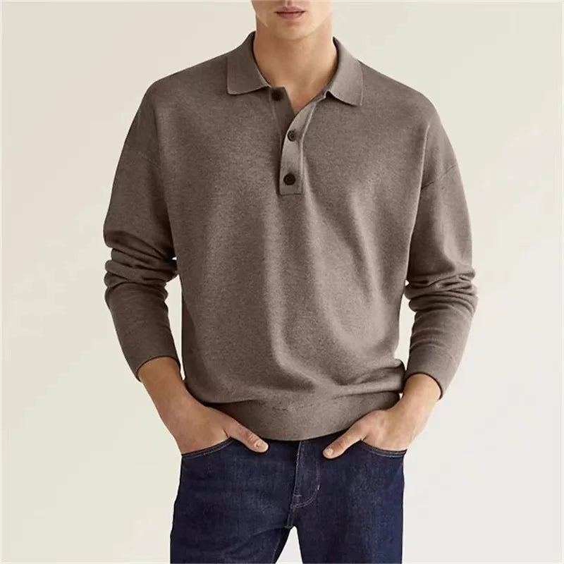 2023 burst spring autumn long sleeve V-neck button men's casual shirt polo shirt