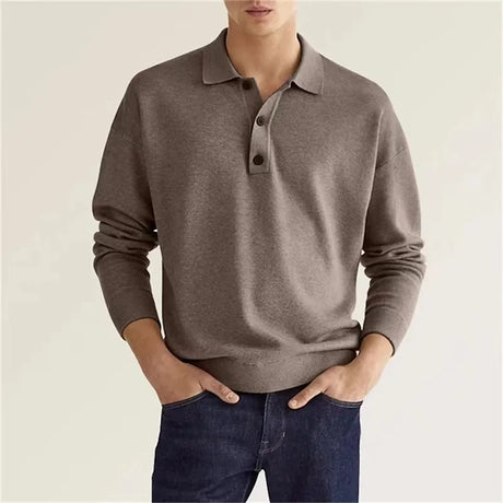 2023 burst spring autumn long sleeve V-neck button men's casual shirt polo shirt