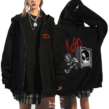 Korn Rock Band Sweatshirts WORLD TOUR Hoodies Cartoon Vintage Metal Gothic Streetwear Zip Up Jackets Tops Fleece Oversized Coats