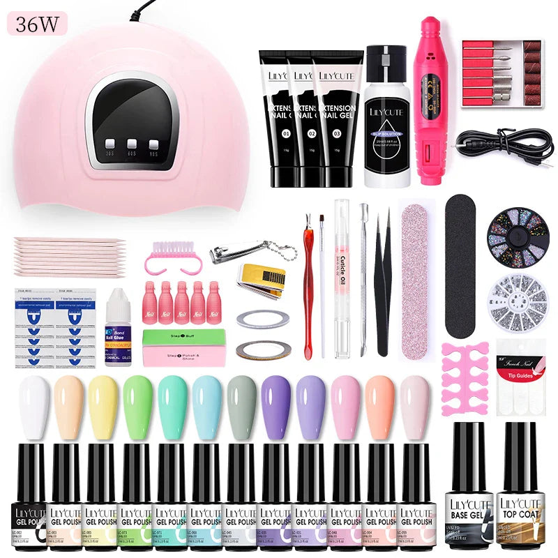 LILYCUTE Manicure Set For Quick Nail Extensions Gel Nail Polish With UV LED Nail Lamp Electric Nail Drill All For Nail Gel Tools