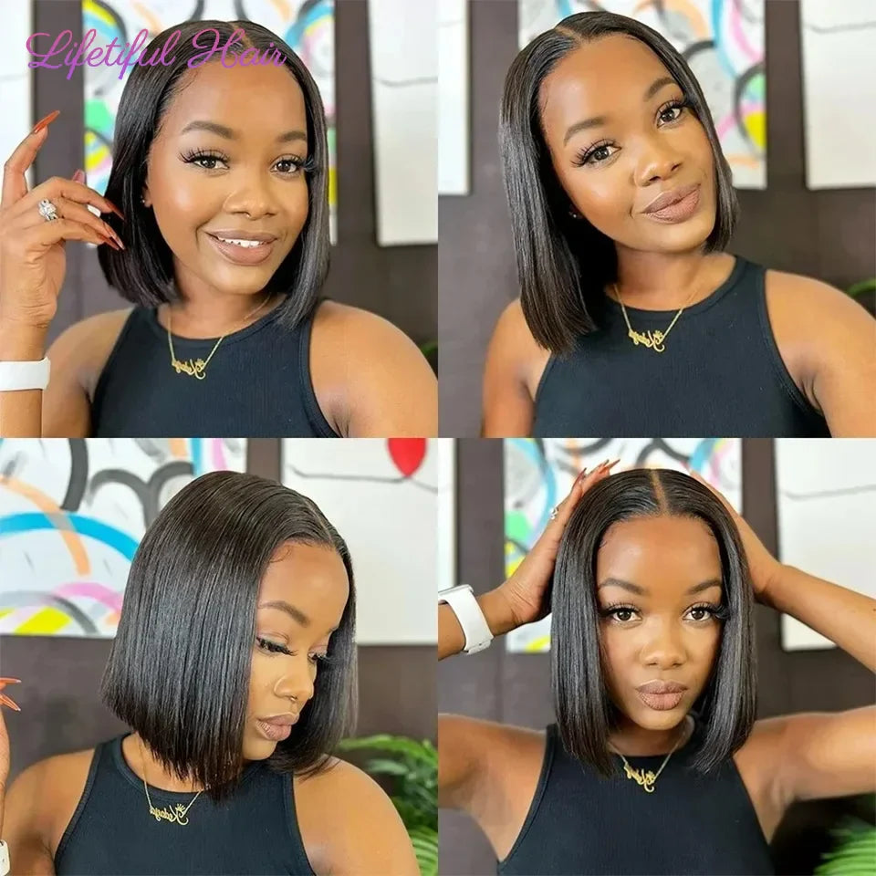 Glueless Bob Hair Wig Human Hair Ready To Wear and Go Straight Transprent 4x4 Lace Closure Wigs For Women Human Hair