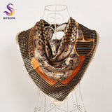 BYSIFA| Fall Winter Elegant Floral Design Scarves Shawls New Green Orange Square Silk Scarf 90*90cm Women Neck Head Scarf Hijab