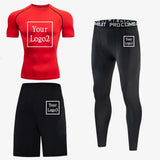 3Pcs Gym Thermal Underwear Men Clothing Sportswear Suits Compression Fitness Breathable Quick Dry Fleece Men Top Trousers Shorts