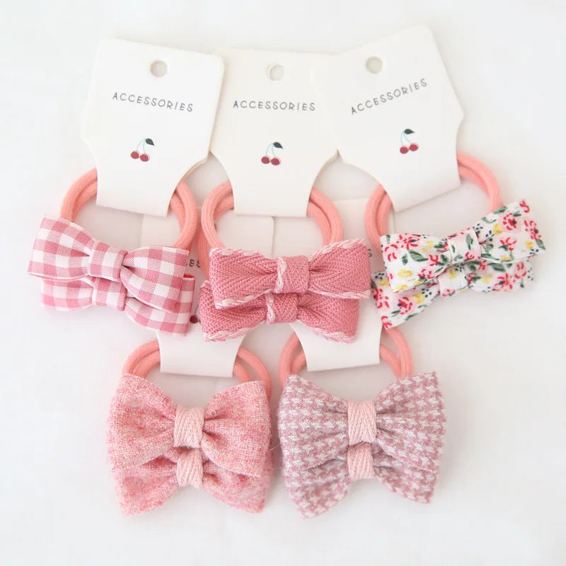 10Pcs/Lot  Children's Cute Headwear Hair Accessories Baby's Basic Bow Tie Band Set Small Scrunchie Kids Elastic Hair Ties