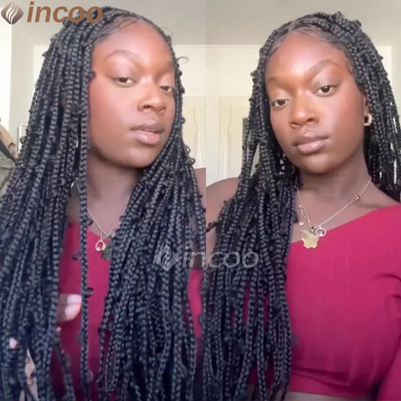 Butterfly Knotless Braids Full Hand Tied Hd Lace Box Braided Wig 36" Full Double Lace Front Square Knotless Locs Braided Wigs