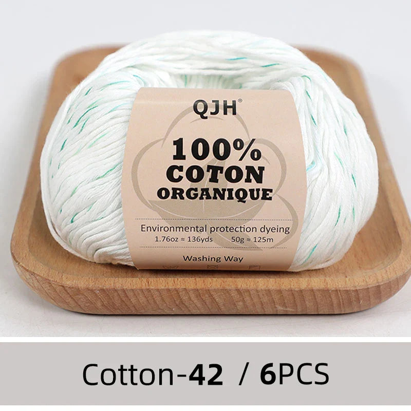 QJH 100% Cotton Yarn, Cotton Baby Sport Weight Yarn, Amigurumi Yarn, Summer Soft Yarn, Crochet/Knitting Yarn - 6 Pcs