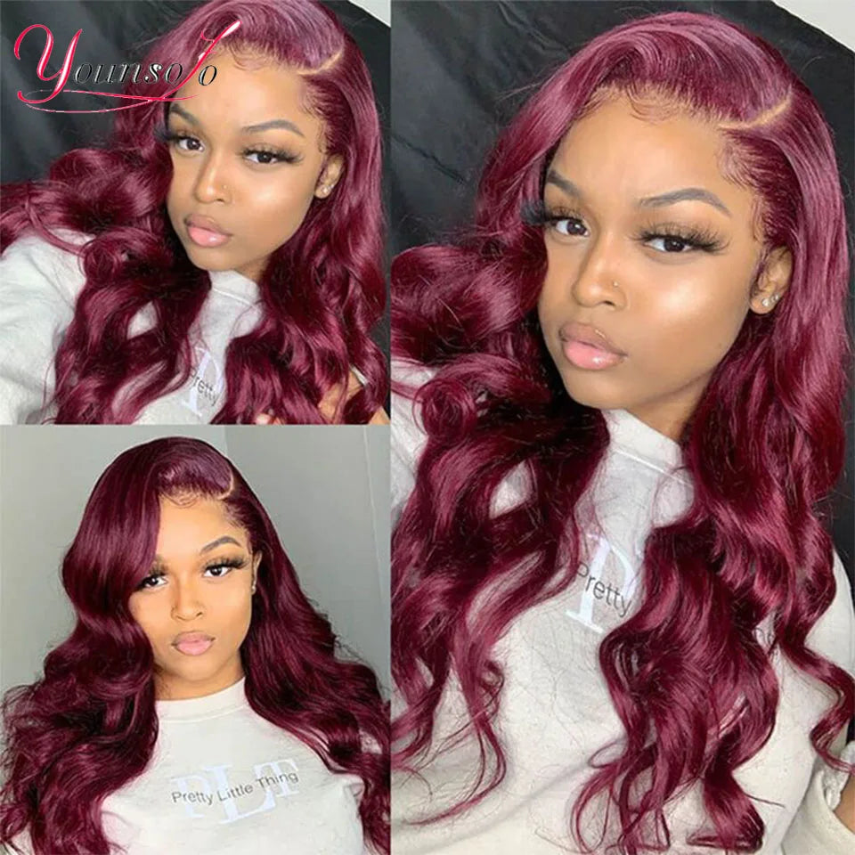 Burgundy Human Hair Bundles With Closure 99j Body Wave Bundles With Lace Closure Brazilian Red Body Wavy Hair With 4 x4 Closure