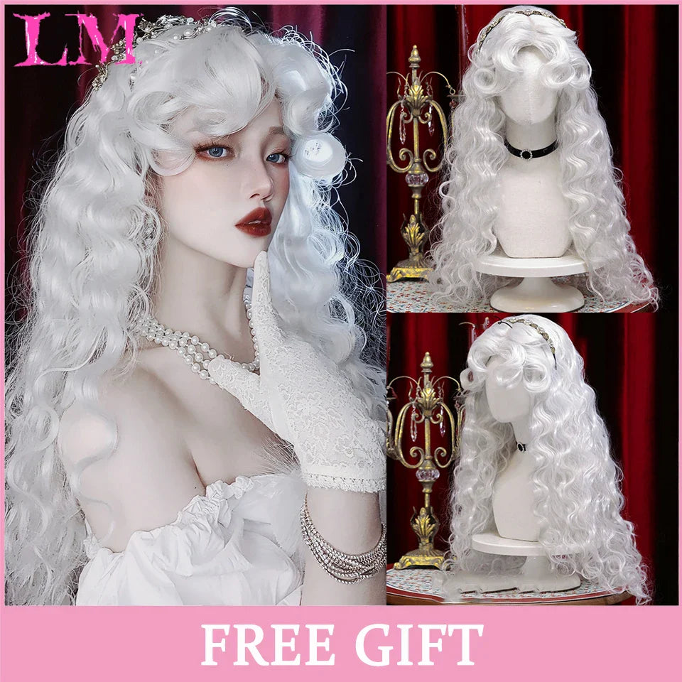 LM Cosplay Wig With Bangs Synthetic Straight Hair 24 Inch Long Heat-Resistant Pink Wig For Women