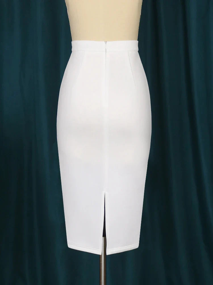 White Skirts Plus Size 4XL High Waist Knee Length Office Lady Casual Evening Club Party Wear Package Hip Jupes Pencil Skirt New