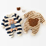 MILANCEL Baby Rompers Thicken Lining Boys Clothes Striped Girls Jumpsuits Bear Outfit