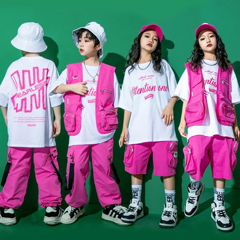 Girls Streetwear Boys Hip Hop Vest Sweatshirt Cargo Pants Kids Street Dance  Clothes Sets Child Jazz Outfits Showing Costumes