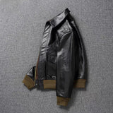 A2 Men's Bomber Jacket Tea Core Horse Leather Cropped Motorcycle Jacket Natural Leather Loose Coat Military Men's Leather Jacket