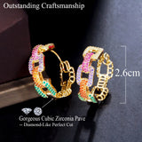 CWWZircons New Trendy Colorful Micro Pave CZ Stones Gold Plated Geometric Cuban Chain Link Hoop Earrings for Women Jewelry CZ345