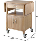 Kitchen island trolley, with storage cabinets, rolling kitchen table with solid wood countertops, drawers, natural color