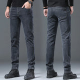 2023 New Black Gray Men's Stretch Jeans Classic Slim Korea Fashion Solid Color Simple Male Straight Skinny Denim Trousers