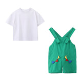 Kids Street Dance Clothes Children Showing Hip Hop Clothing White T Shirt Green Overall Shorts for Girls Boys Jazz Dance Costume