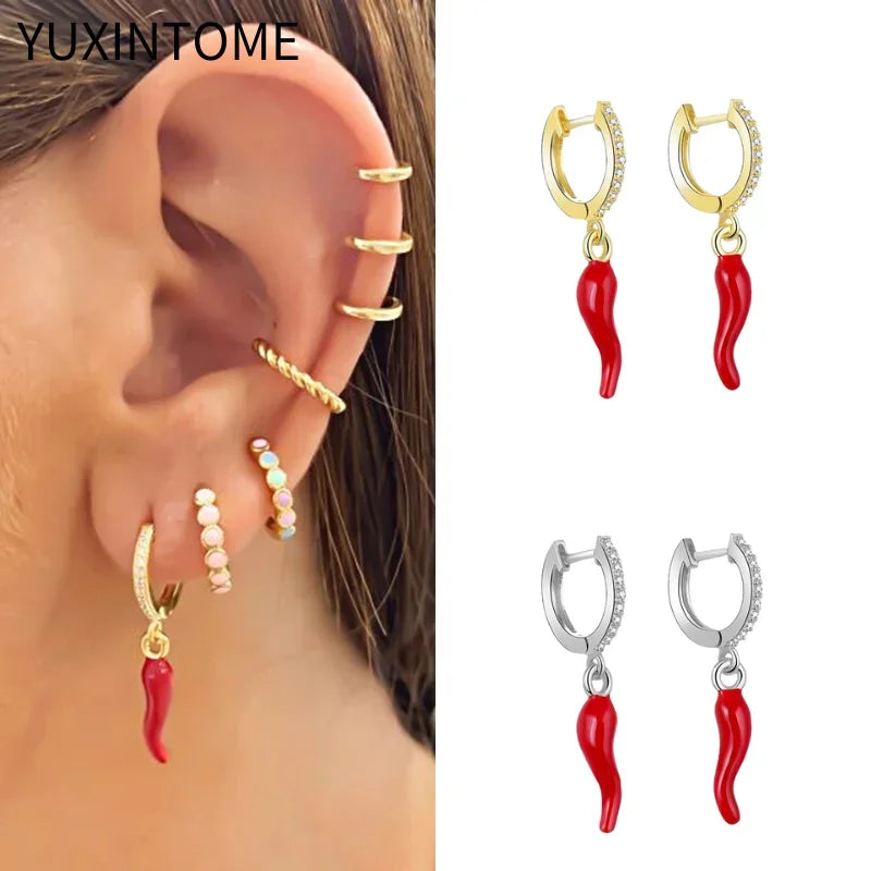 Yellow Red Small Chili Hoop Earrings For Women Girl Creative 925 Sterling Silver Ear Buckle Earrings Gifts Female Jewelry