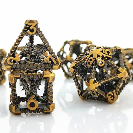 Mini Planet DND Metal Dice Set Three-dimensional Flying Dragon 3D Metal Dice D&D Hollow Metal Dice Set DnD RPG Polyhedral Games