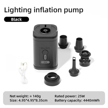 3 in 1 Electric Air Pump with Lights Mini Wireless Air Compressor USB Charging Inflator/Deflator Pumps for Outdoor Camping