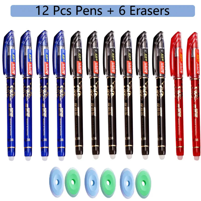 85Pcs/Set Erasable Pen Gel Pens 0.5mm Blue/Black ink Refills Rod Washable Handle School Writing Office Kawaii Stationery Gel Pen