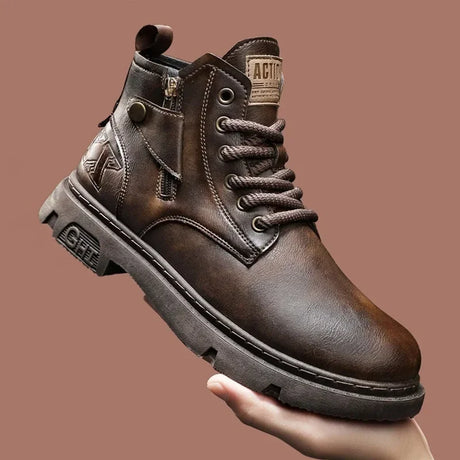 Men's Biker Boot Winter Outdoor Motorcycle Retro Style Leather Boots Man High Top Casual Shoes Trendy All-match Wear-resistant88