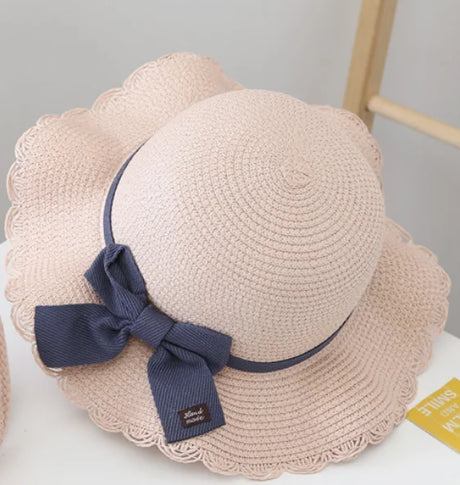 2pcs Set Summer Straw Hat With Bag For Girls Casual Bowknot Sunhat Children Protection Visor Caps Outdoor Beach Bucket Hat