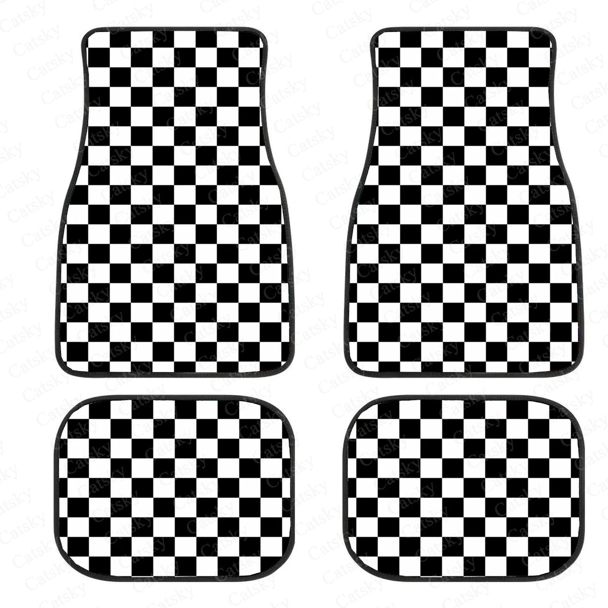 Checkerboard Car Mats Auto Parts Rubber Floor Mats Custom 4PCS Car interior graphic print checkered square feet