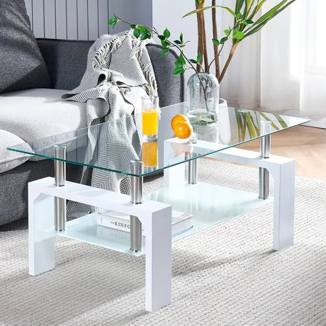 Living Room Rectangle Coffee Table, Tea Table Suitable for Waiting Room, Modern Side Coffee Table with Wooden Leg,