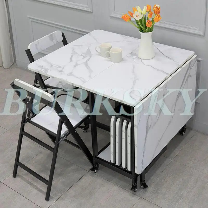 Table Folding Dining table Movable Table Set Dining Table Chair Set Chair Dining Room Furniture Small Apartment Living Room